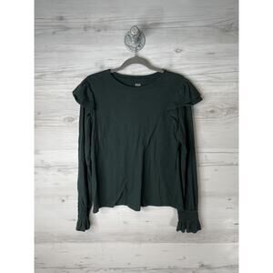 A.n.a A New Approach Shirt Womens Large Green Ruffle Long Sleeve Top‎ Crewneck